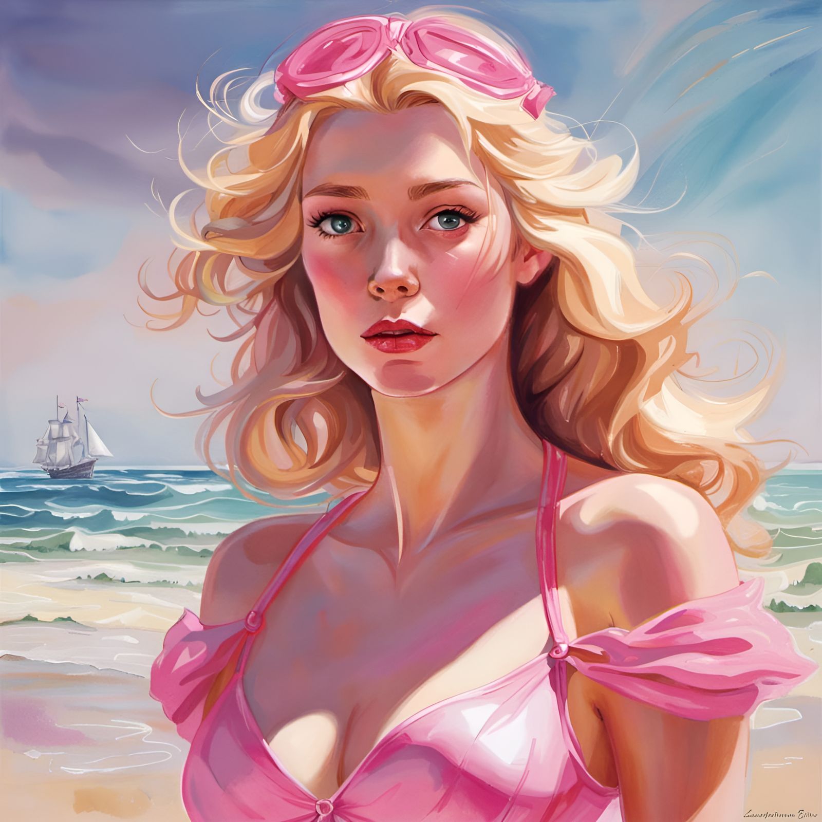 Princess Aurora Portrait at the Beach, Graphic Novel Style