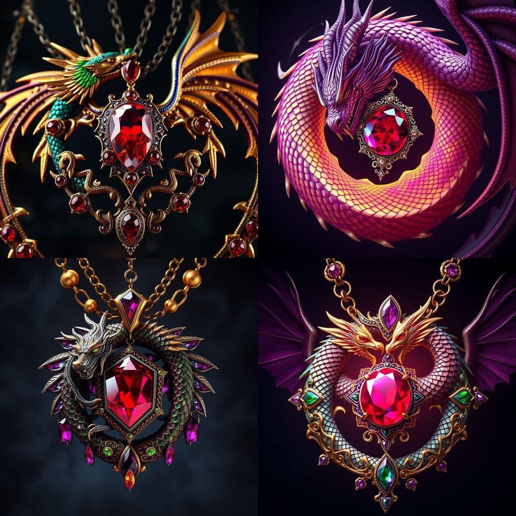 Ruby Dragon Necklace in Dark Fantasy Art Style