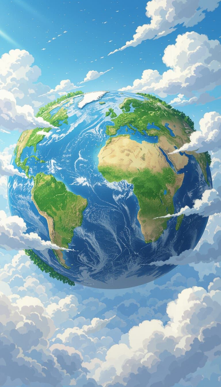 Vibrant Earth Orb in Anime Key Visual Style