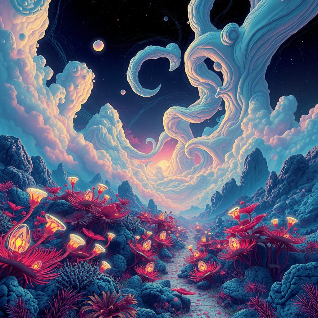 Dreamlike Landscape with Glowing Plants in Sci-Fi Fantasy St...