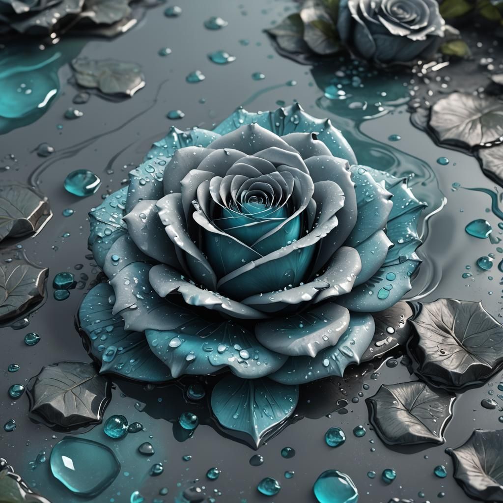 Grey and Cyan Rose Digital Art
