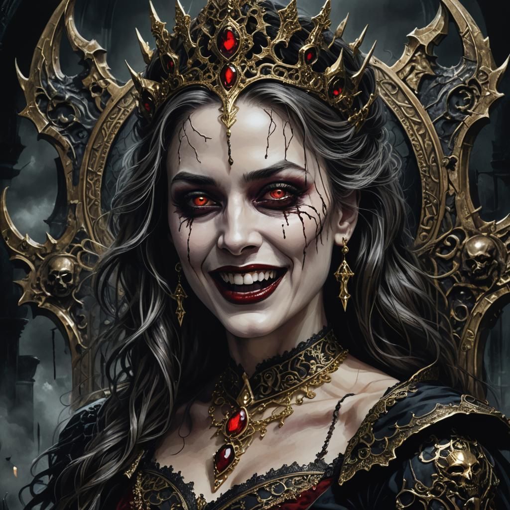 Vampire Queen with Gothic Jewelry in Dark Fantasy Style
