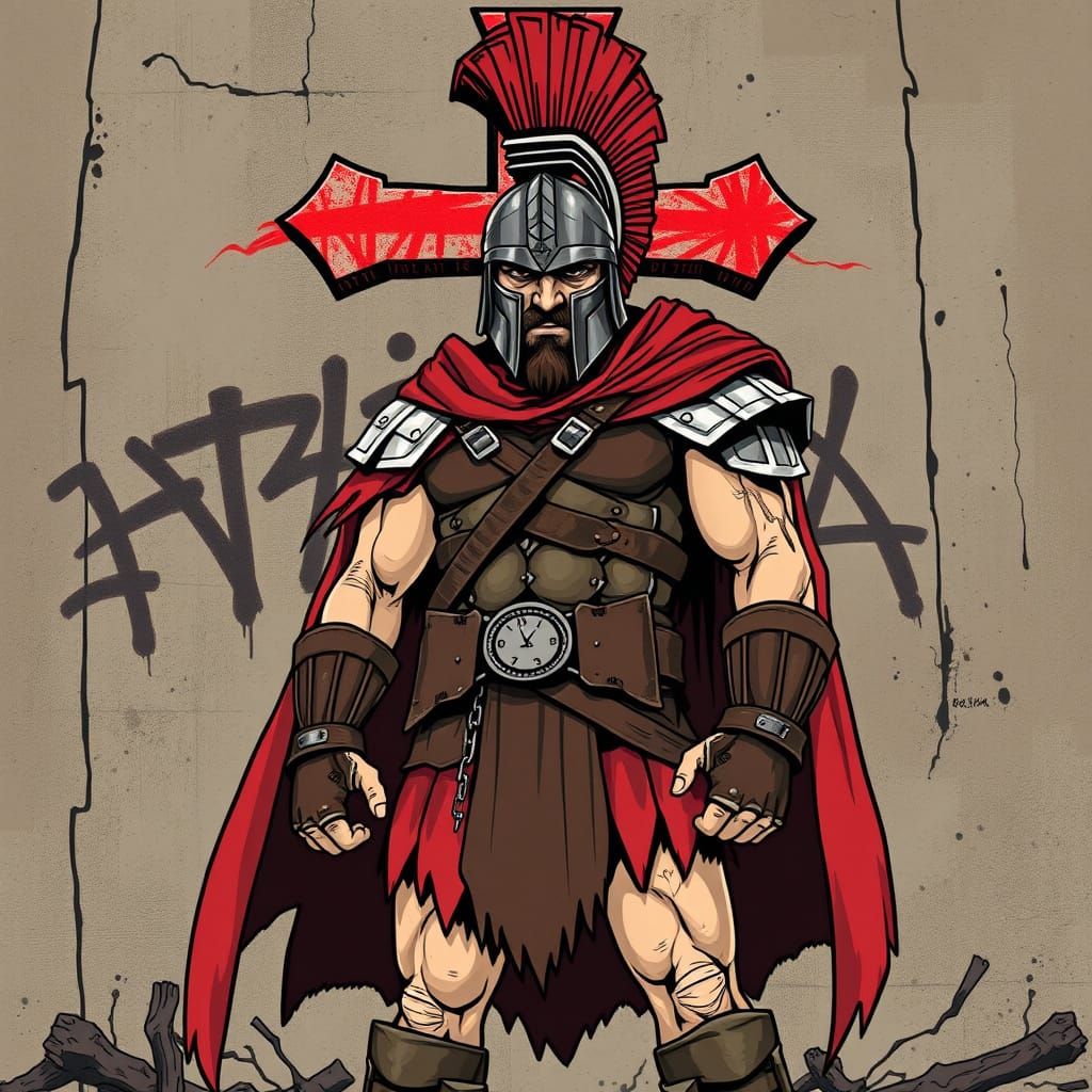 Spartan Warrior in Gritty Urban Animation Style