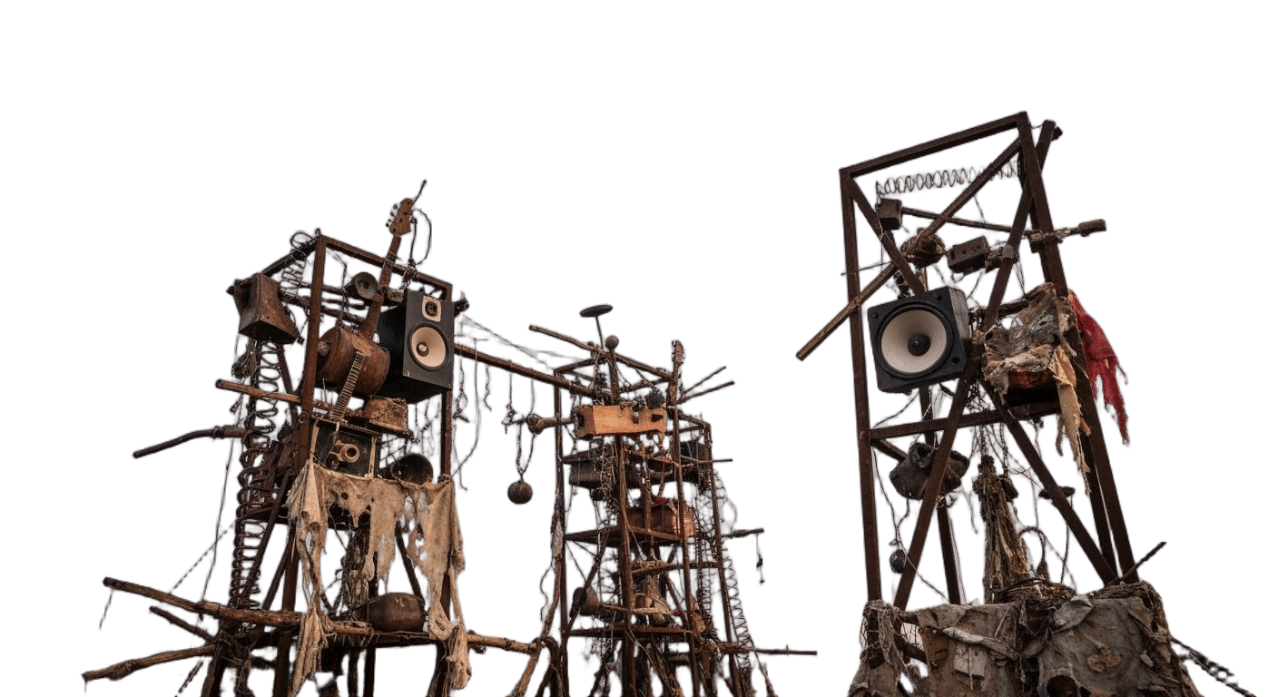 Kinetic Sound Sculptures in Outsider Art Style