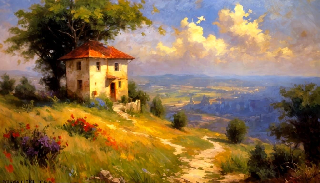 Windmill in a Hilltop, Impressionist Masterpiece