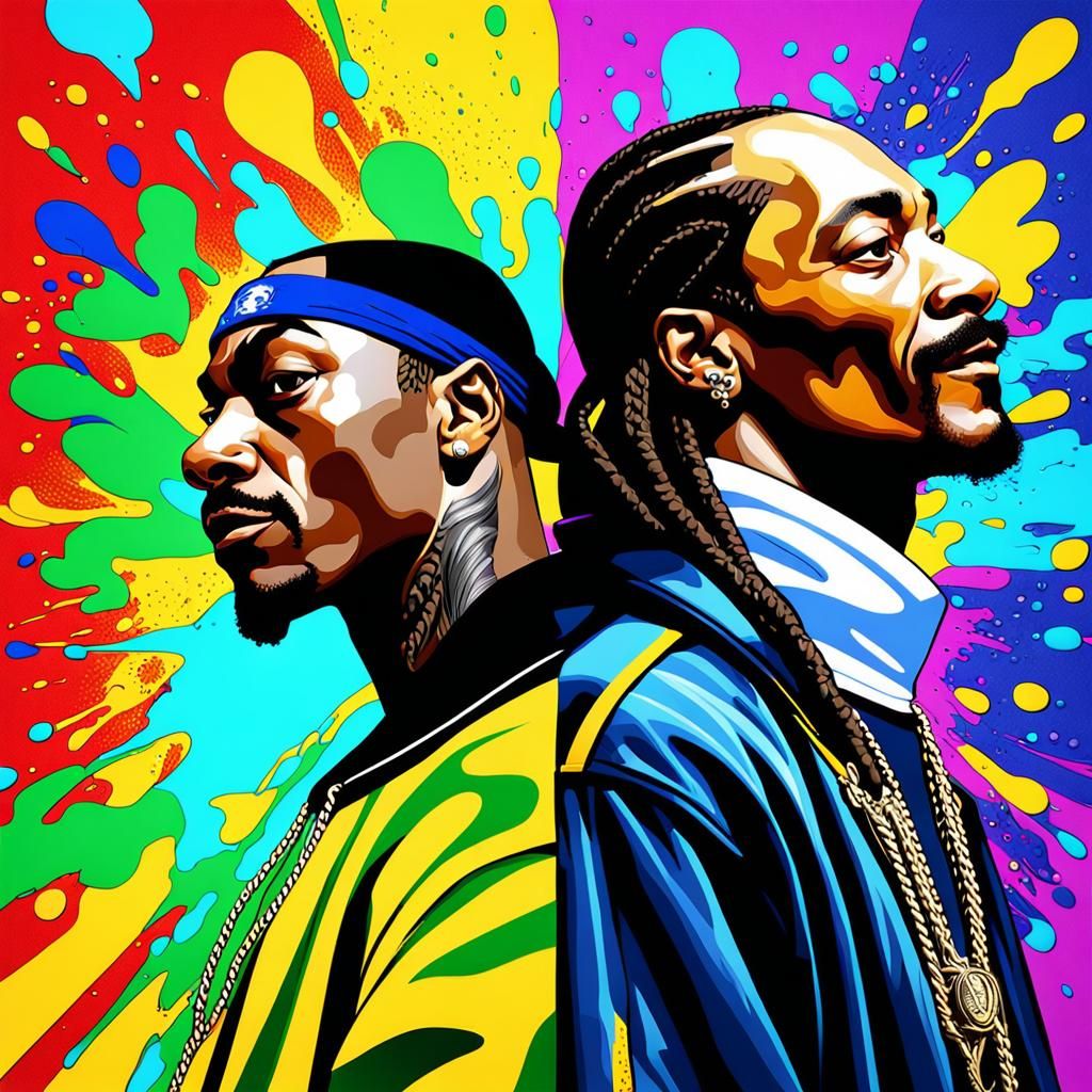 Hyperrealistic Portrait of Two Rappers in Splash Art