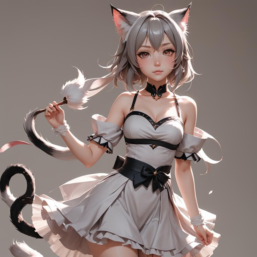 Catgirl in Flowing Dress: Anime-Inspired 3D Art
