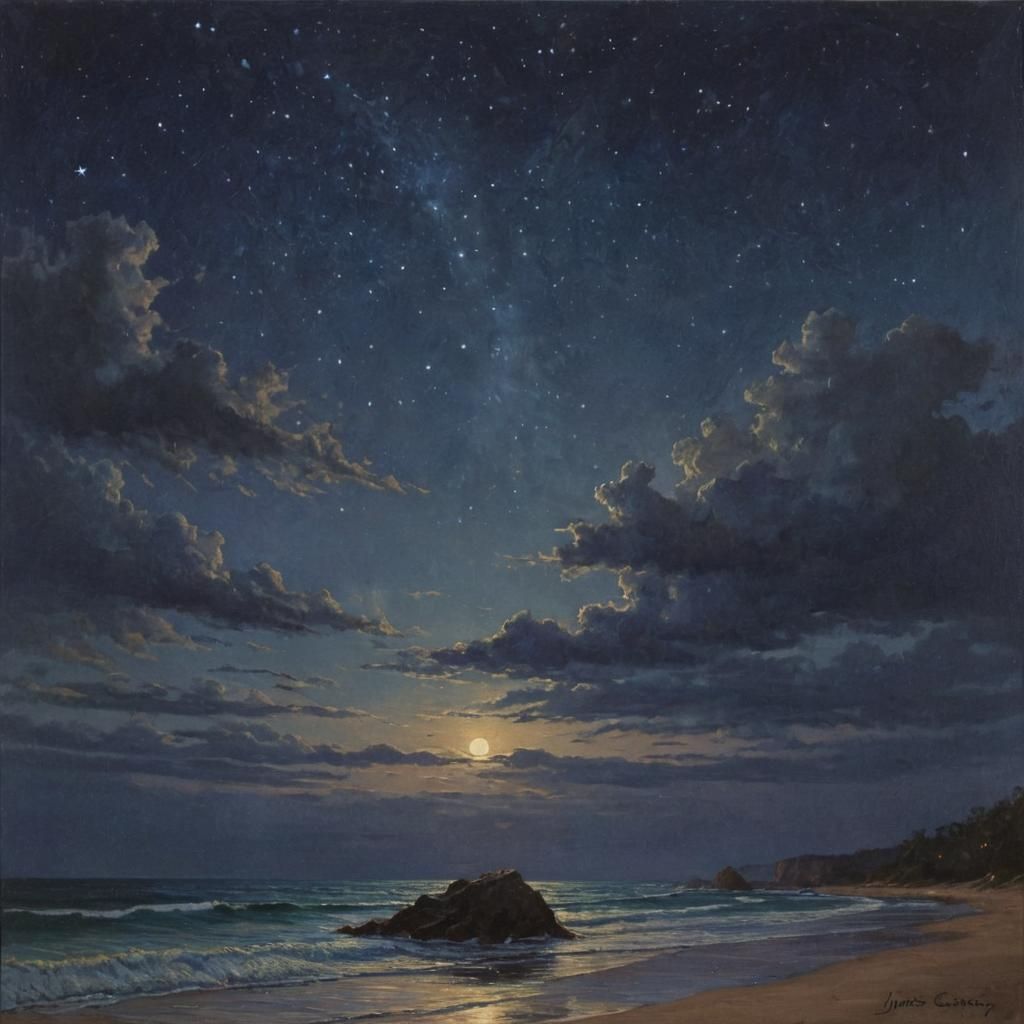 Night Sky Oil Painting in Gurney Style