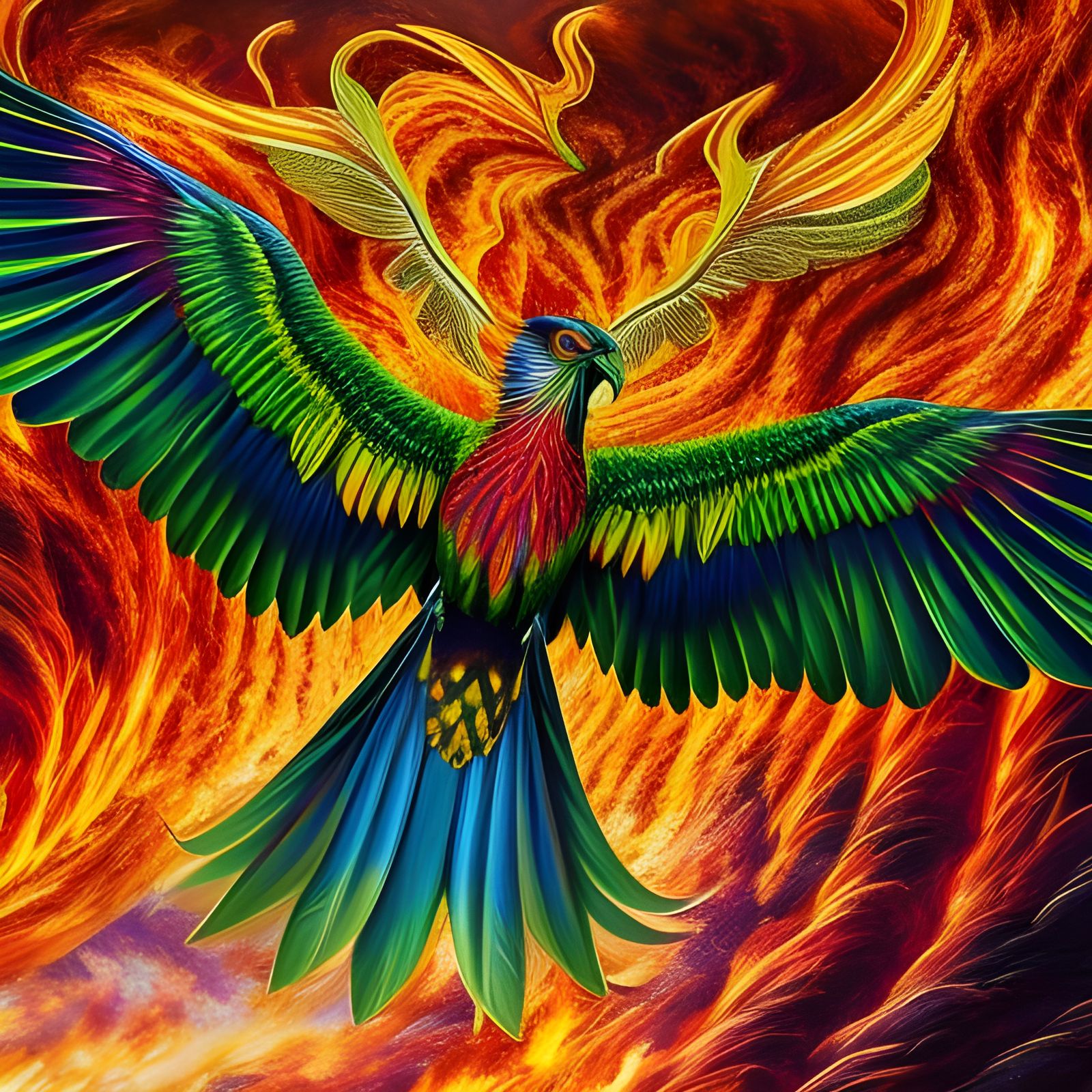 Majestic Phoenix with Intricate Wings, Digital Art