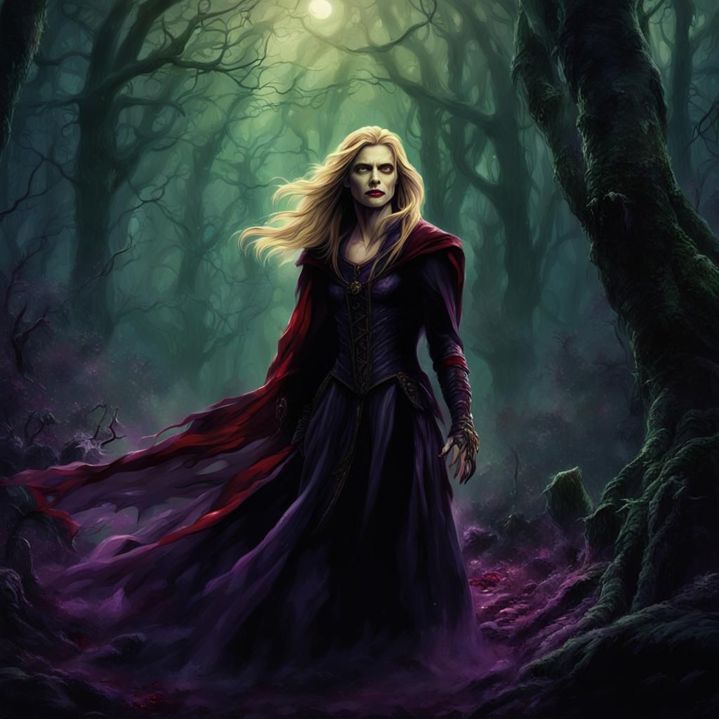 Female Vampire in Mystical Forest: Fantasy Art