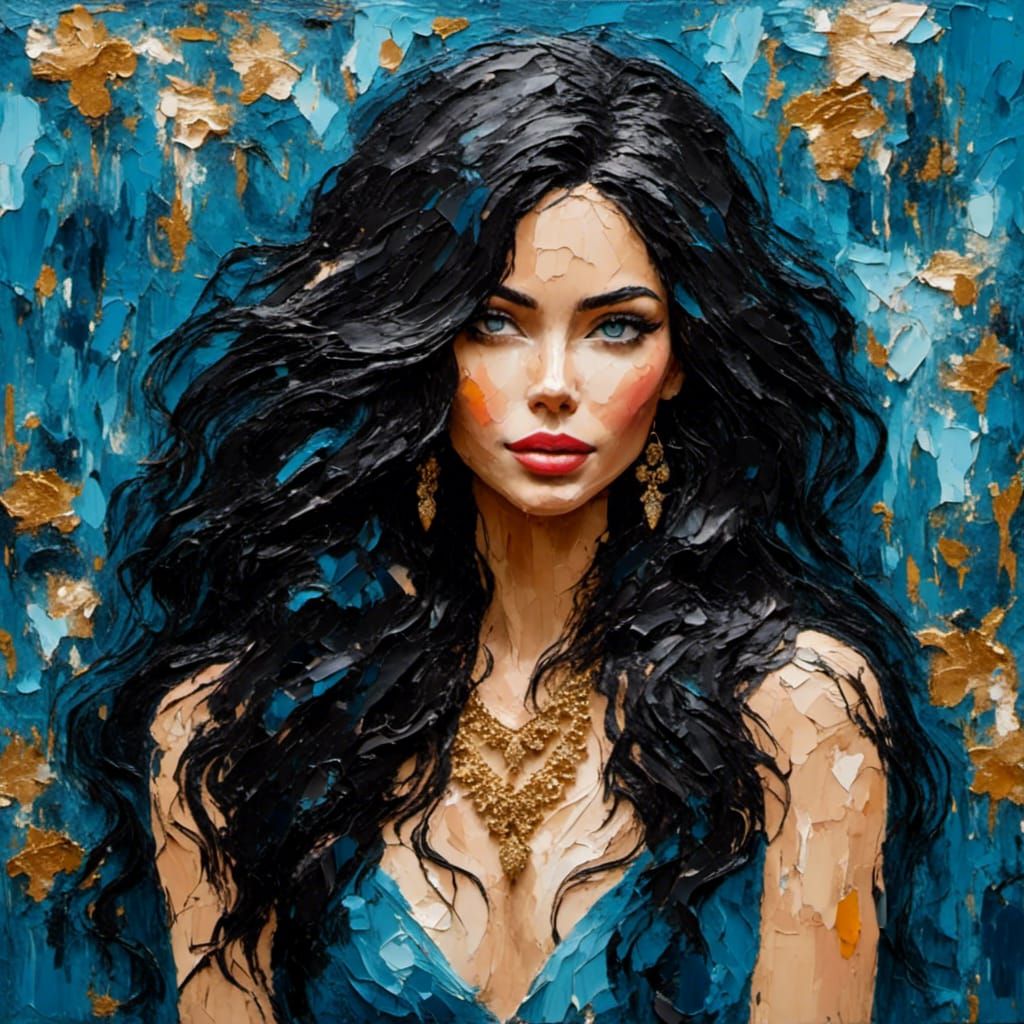 Woman with Black Hair in Impasto Portrait