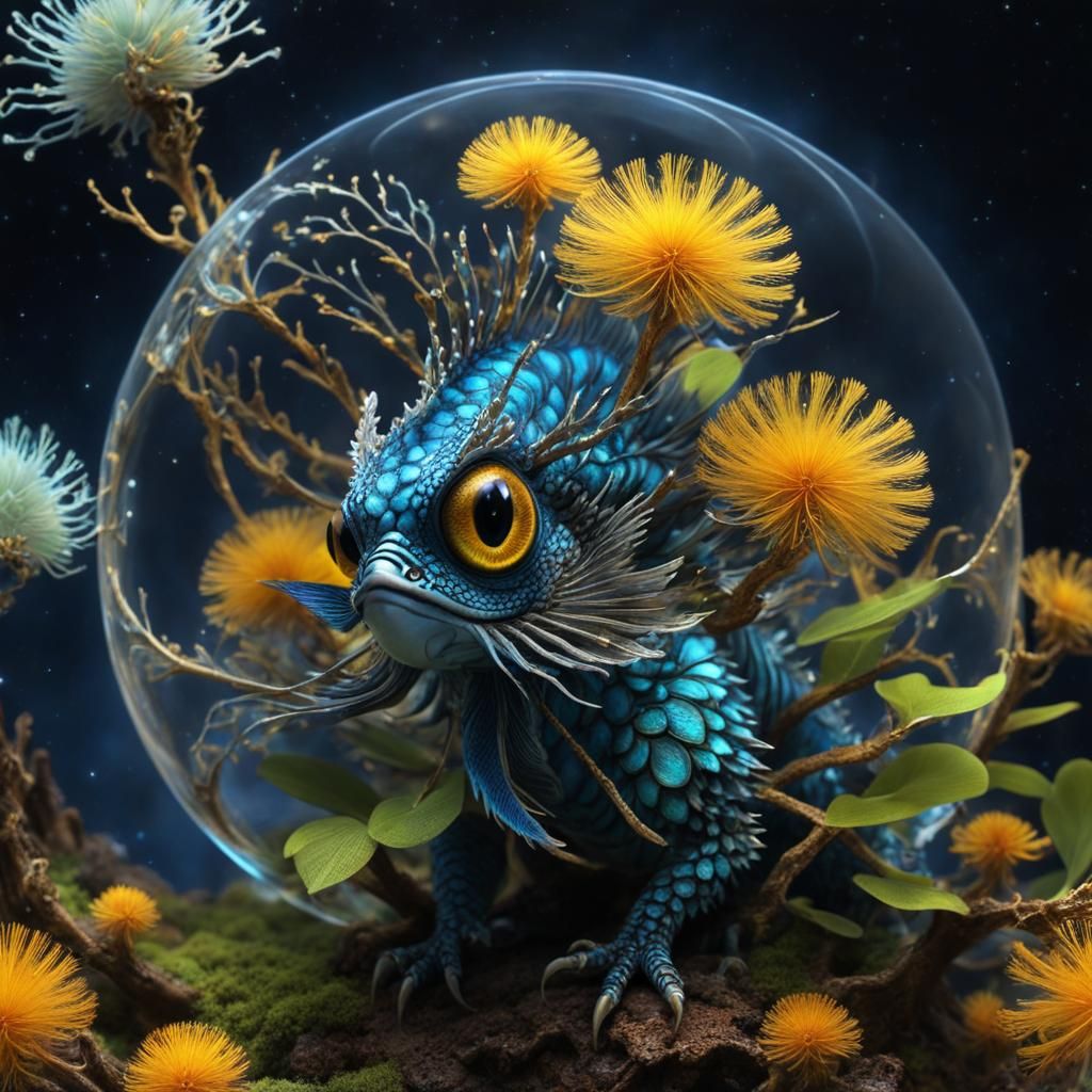 Opalescent Lionfish-Dragon Hybrid in a Fractal City