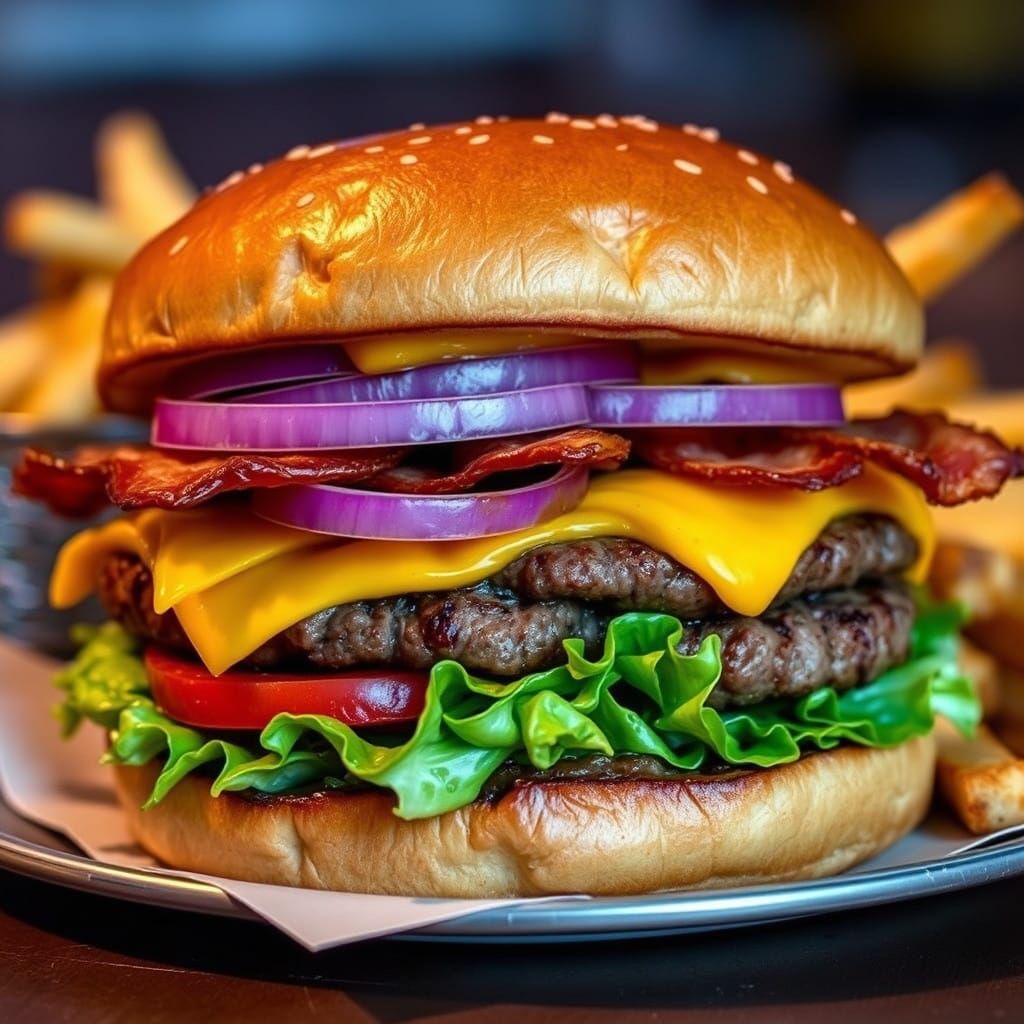 Juicy Double Truckstop Burger with Crispy Fries in Photoreal...