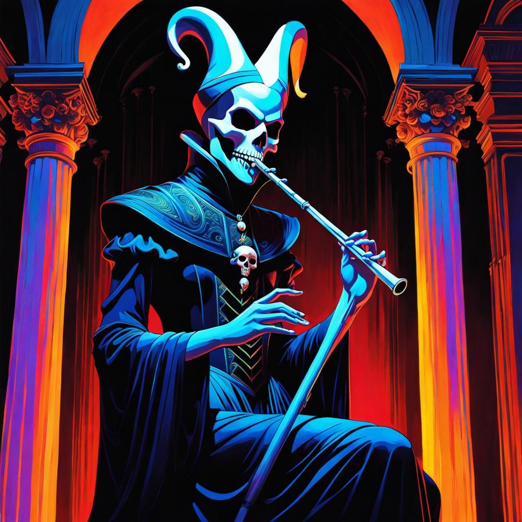 Ethereal Black Light Marble Statue in Inkpunk Style