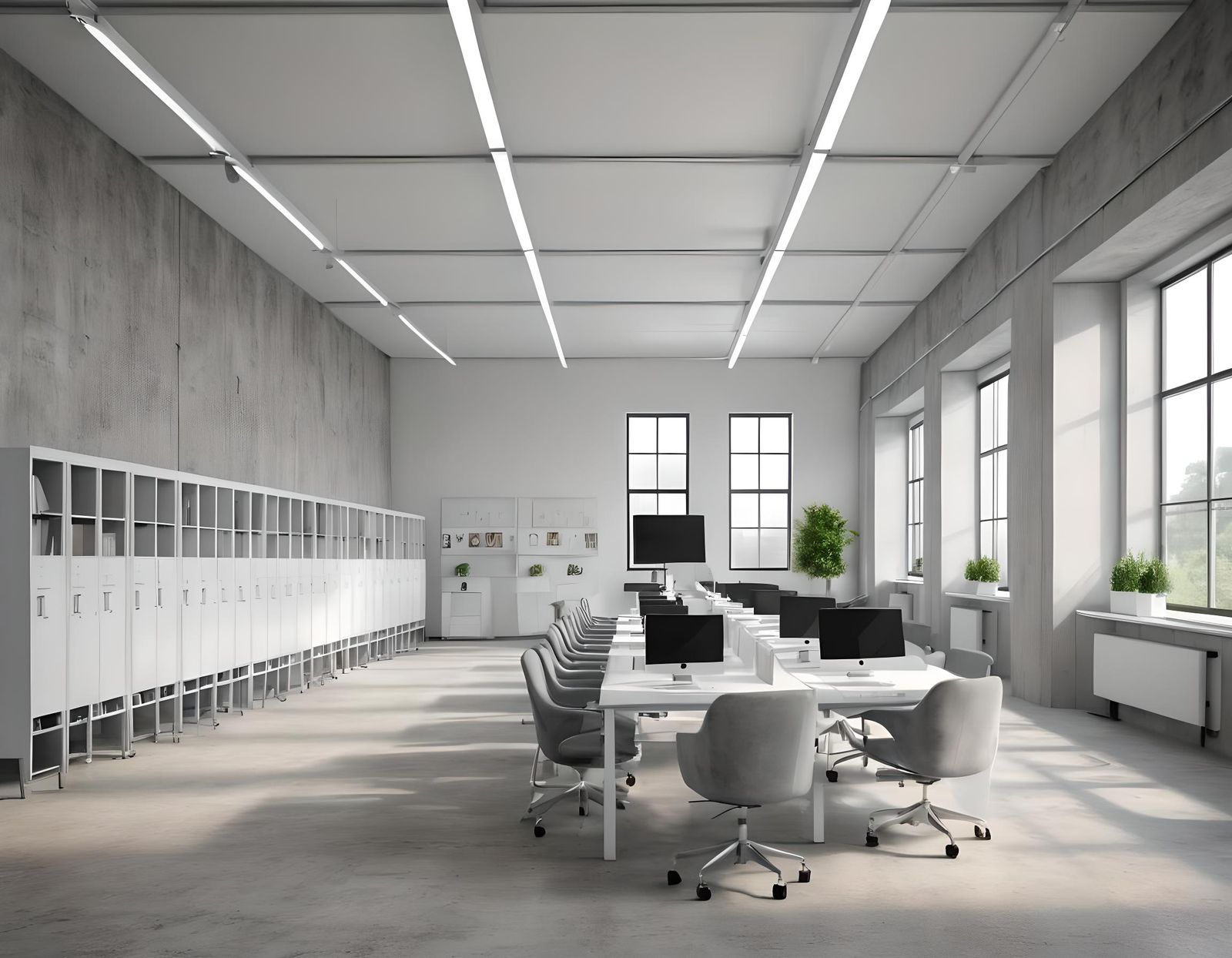 Modern Open Office Space in 3D Rendering