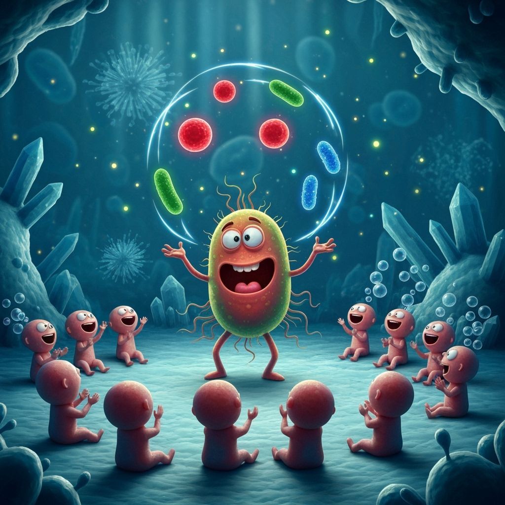 Silly Microbe Juggles Glowing Cells for Audience