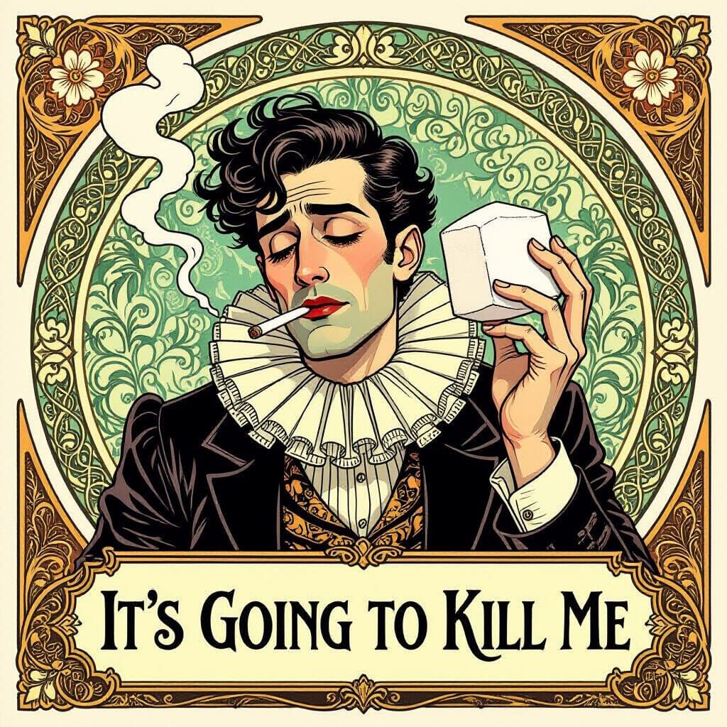 Art Nouveau Comic: Man Smoking and Eating Sugar