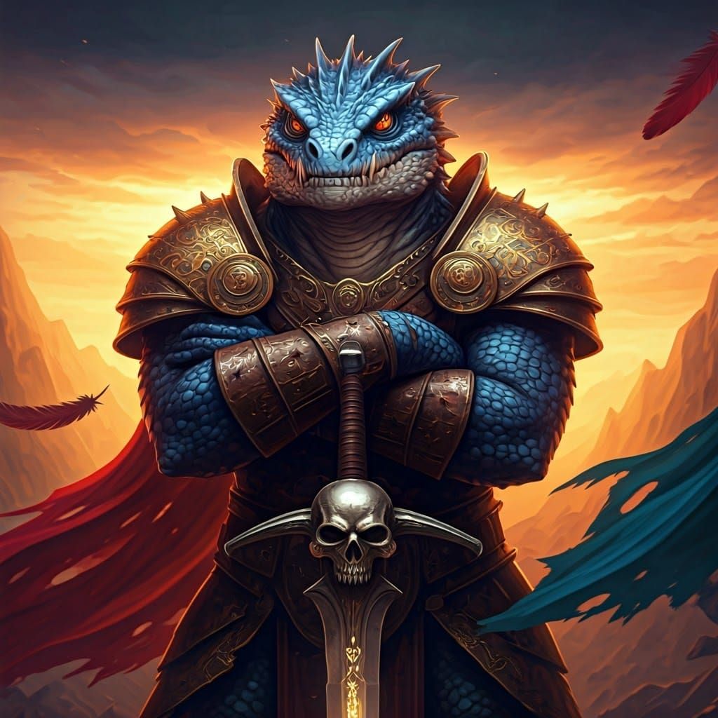 Blue Lizardman Warrior of Unyielding Strength