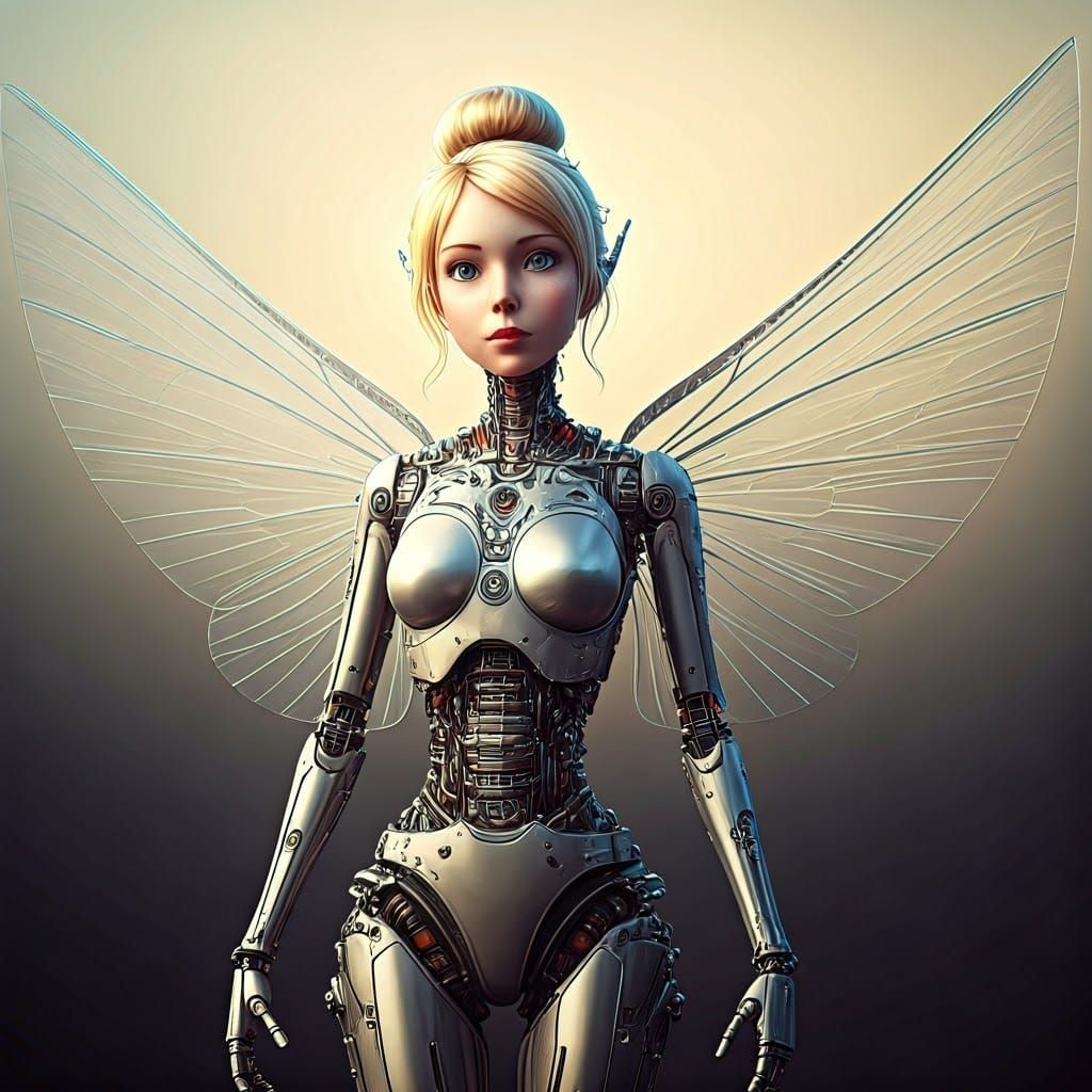 Android Robot with Wings in Disney Style