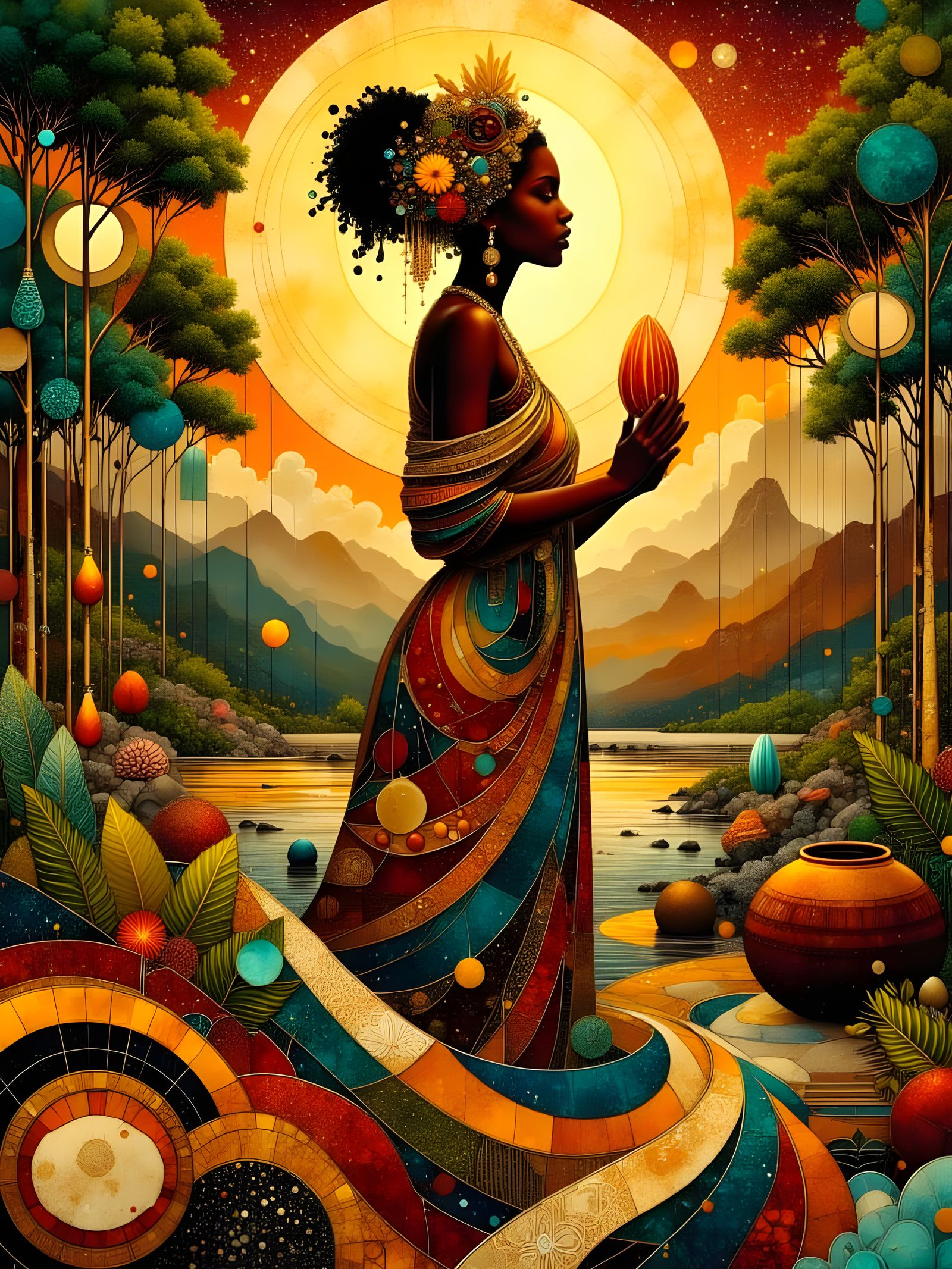 Cacao Goddess Tsuru in Art Deco Style