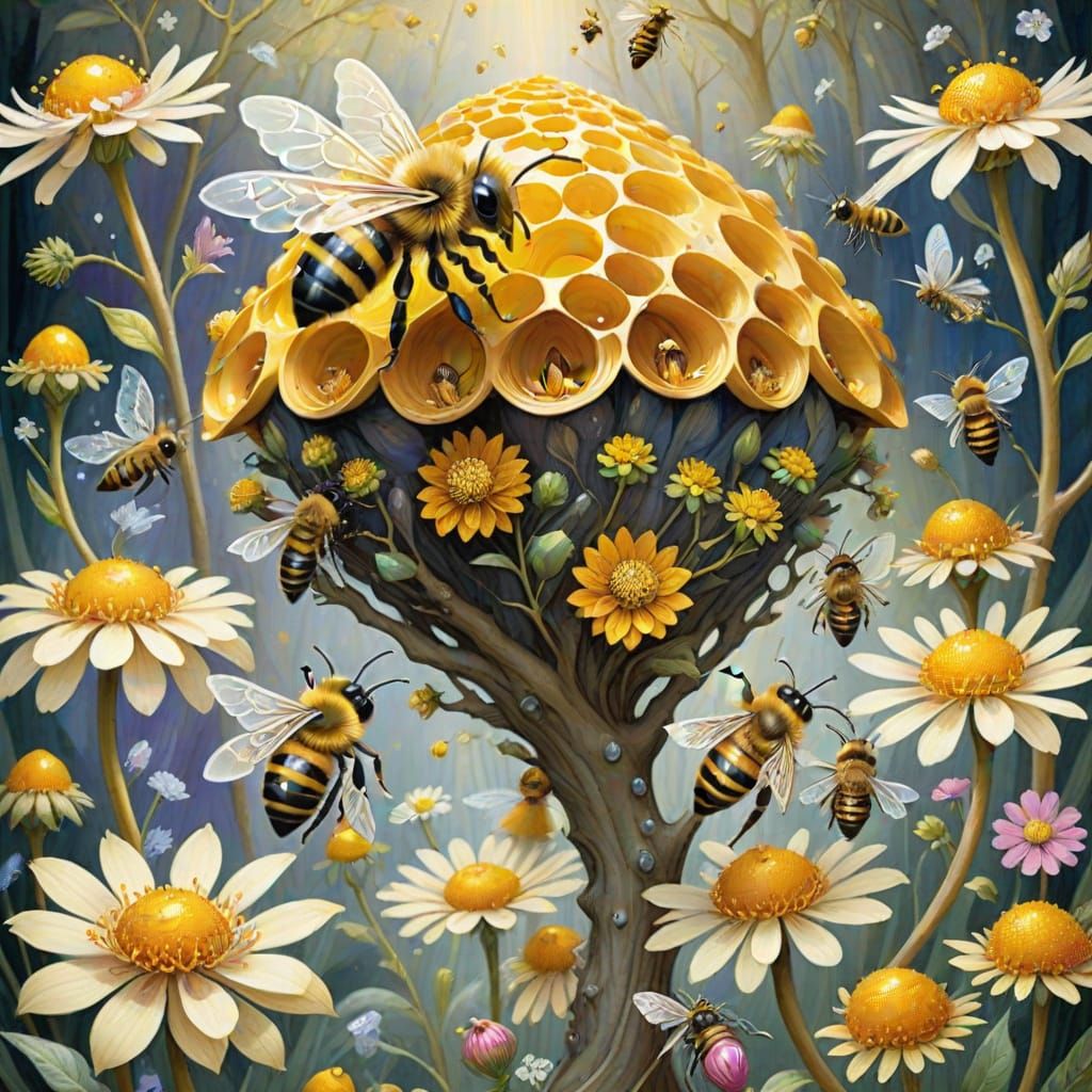 Ethereal Crystal Bees in Whimsical Faerie Meadow