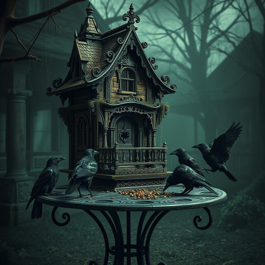 Victorian Gothic Birdhouse with Crows