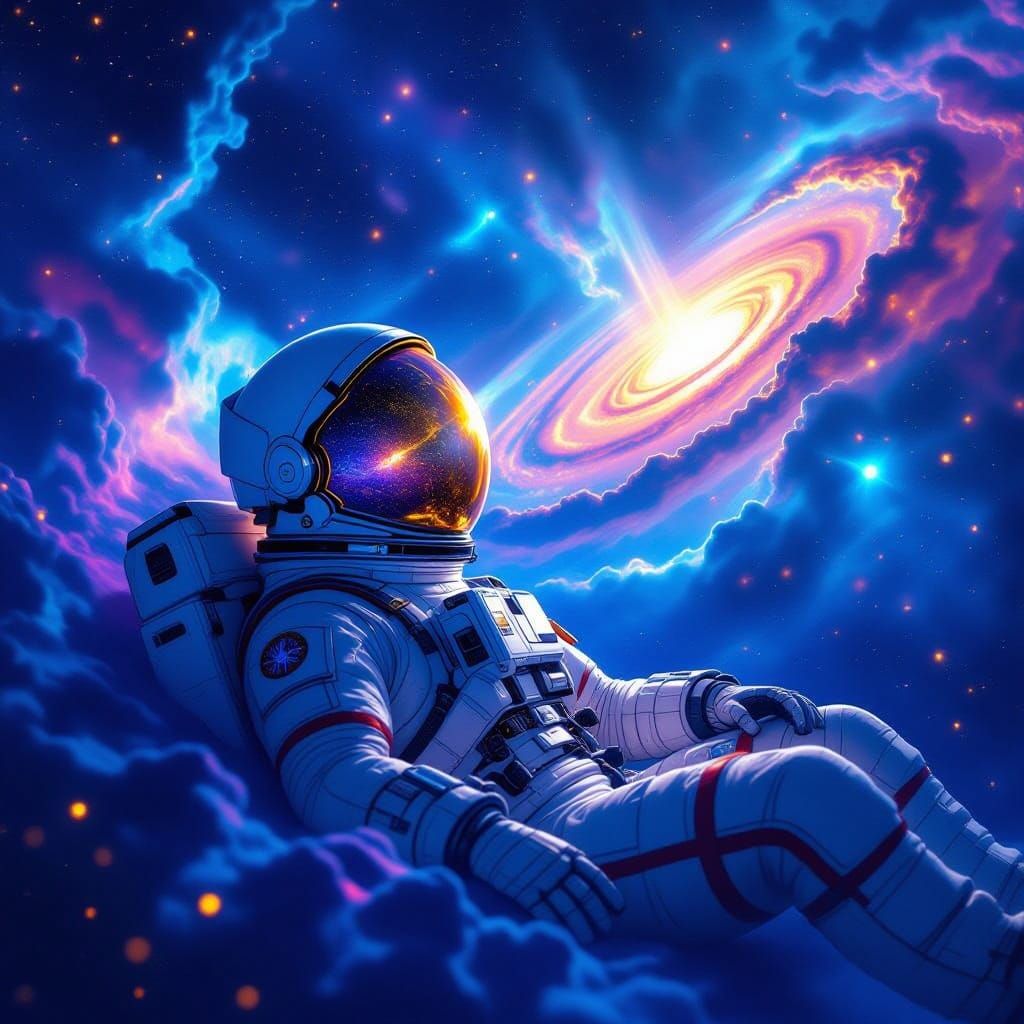 Astronaut Adrift in Nebula, Galaxy Reflection