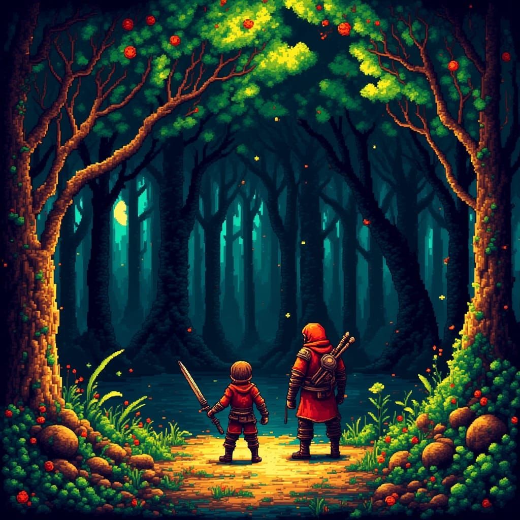 8-Bit Warrior Duo Enters Dark Forest