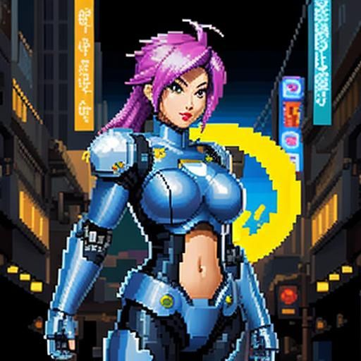 8-Bit Robot Girl Pixel Art Heroine