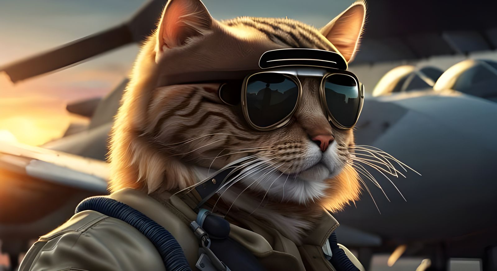 Cat Pilot in Top Gun Style Movie Still
