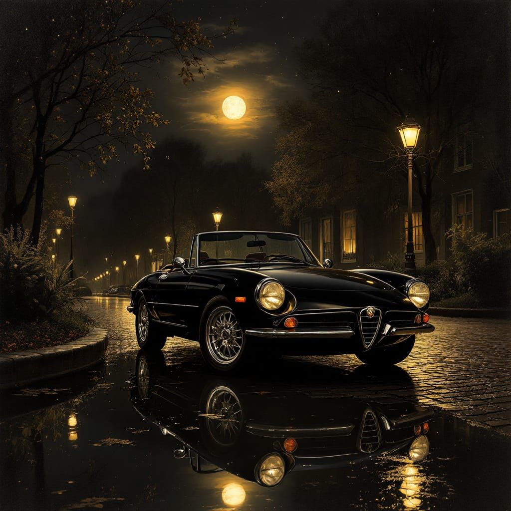 Alfa Romeo Spider in Rembrandt Style Oil Painting