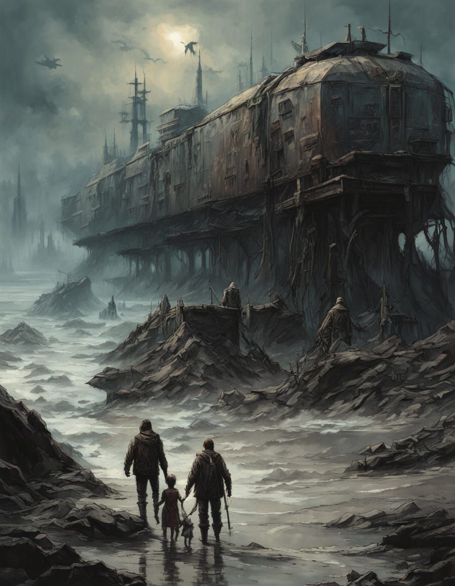 Post-Apocalyptic Family's Seaside Journey with High-Tech Har...