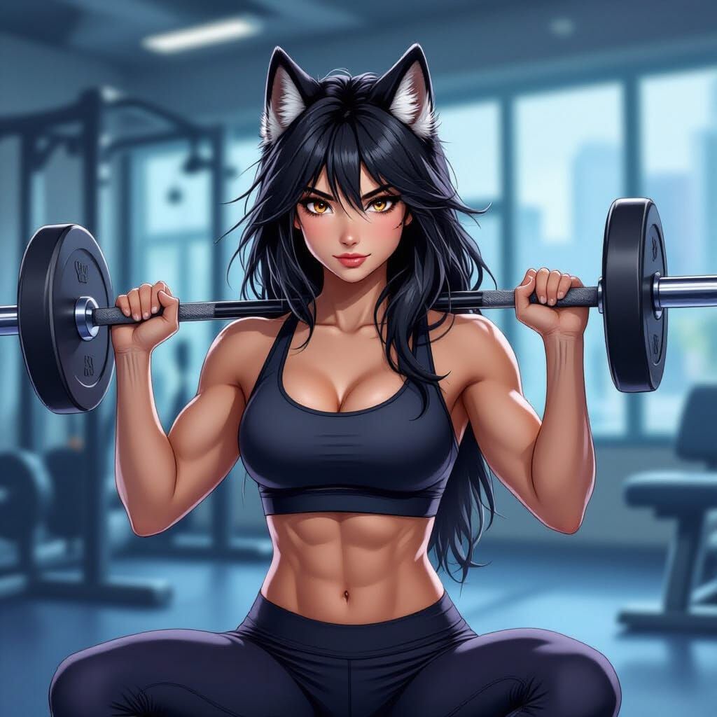 Stylized Wolf Furry Gym Workout in Modern Art Style
