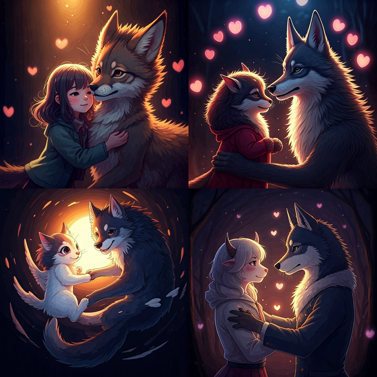 Kawaii Fawn and Wolf Play with Tenderness