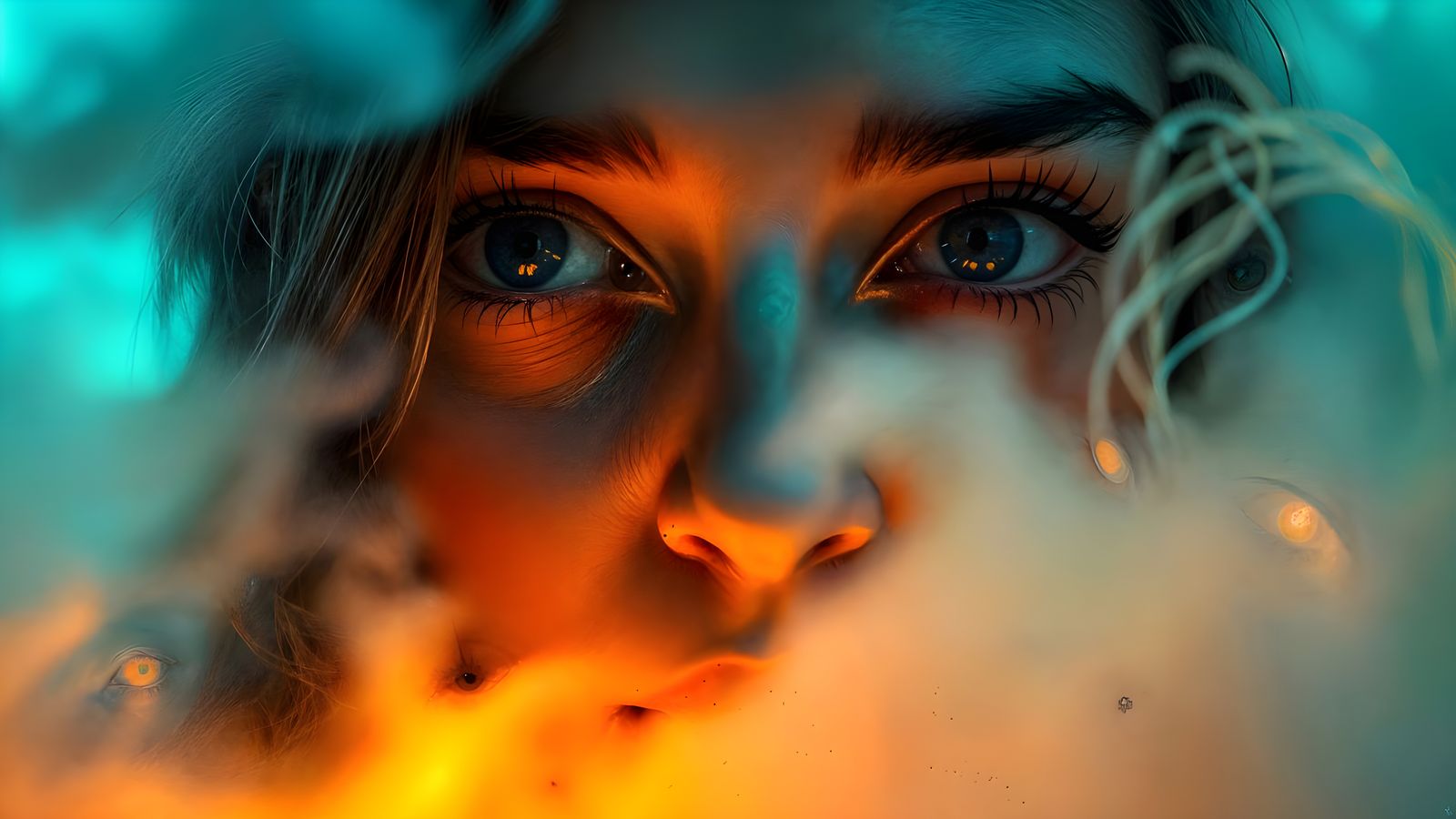 Ethereal Woman in Dreamlike Blue Light