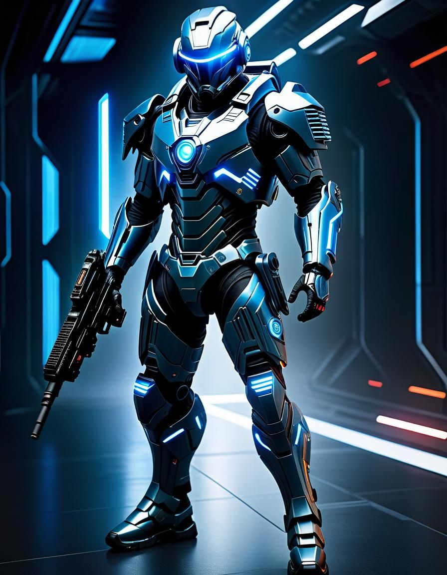 Futuristic Soldier in High-Tech Sci-Fi Armor