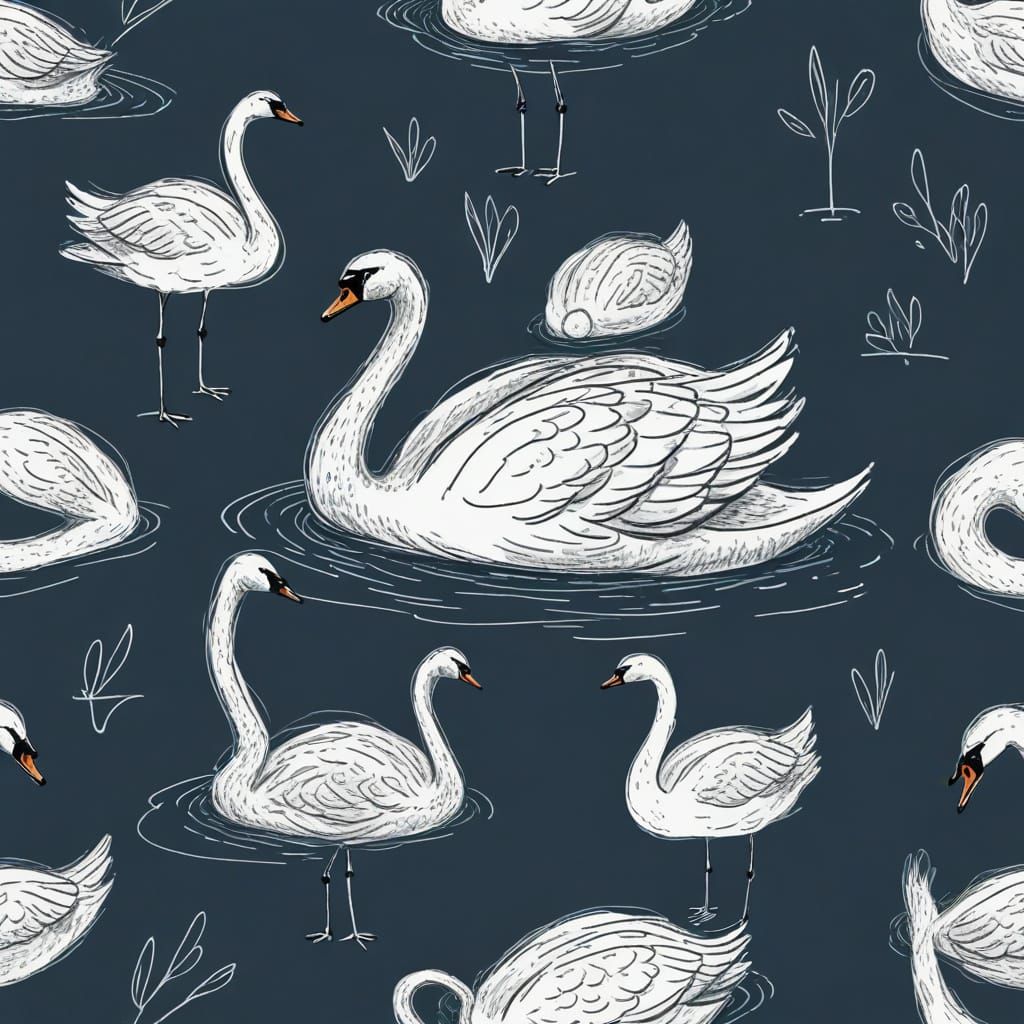 Childish scribbled swan