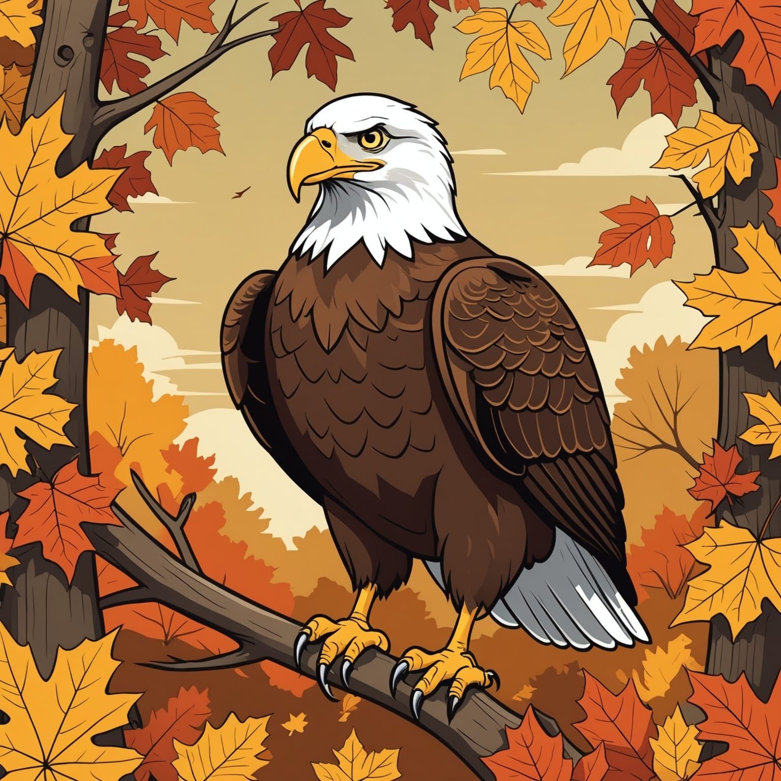 Cartoon Eagle in Autumn Colors