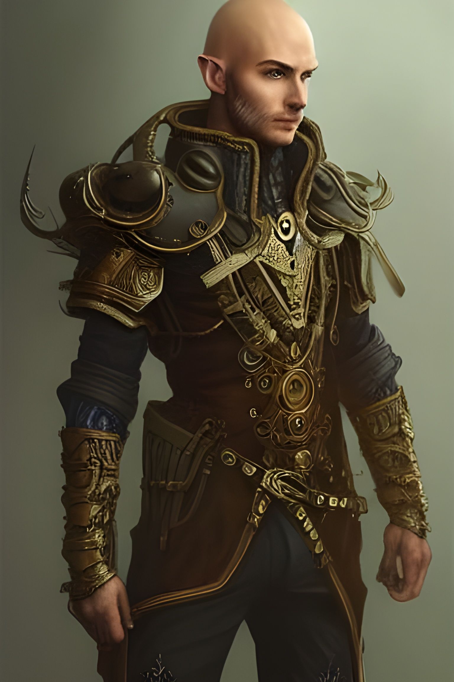 Steampunk Elf Warrior in Detailed Military Armor