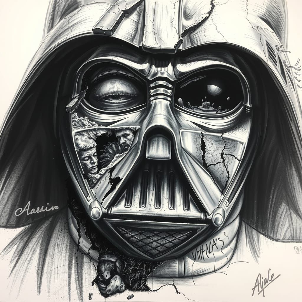 Darth Vader Mask Charcoal Drawing