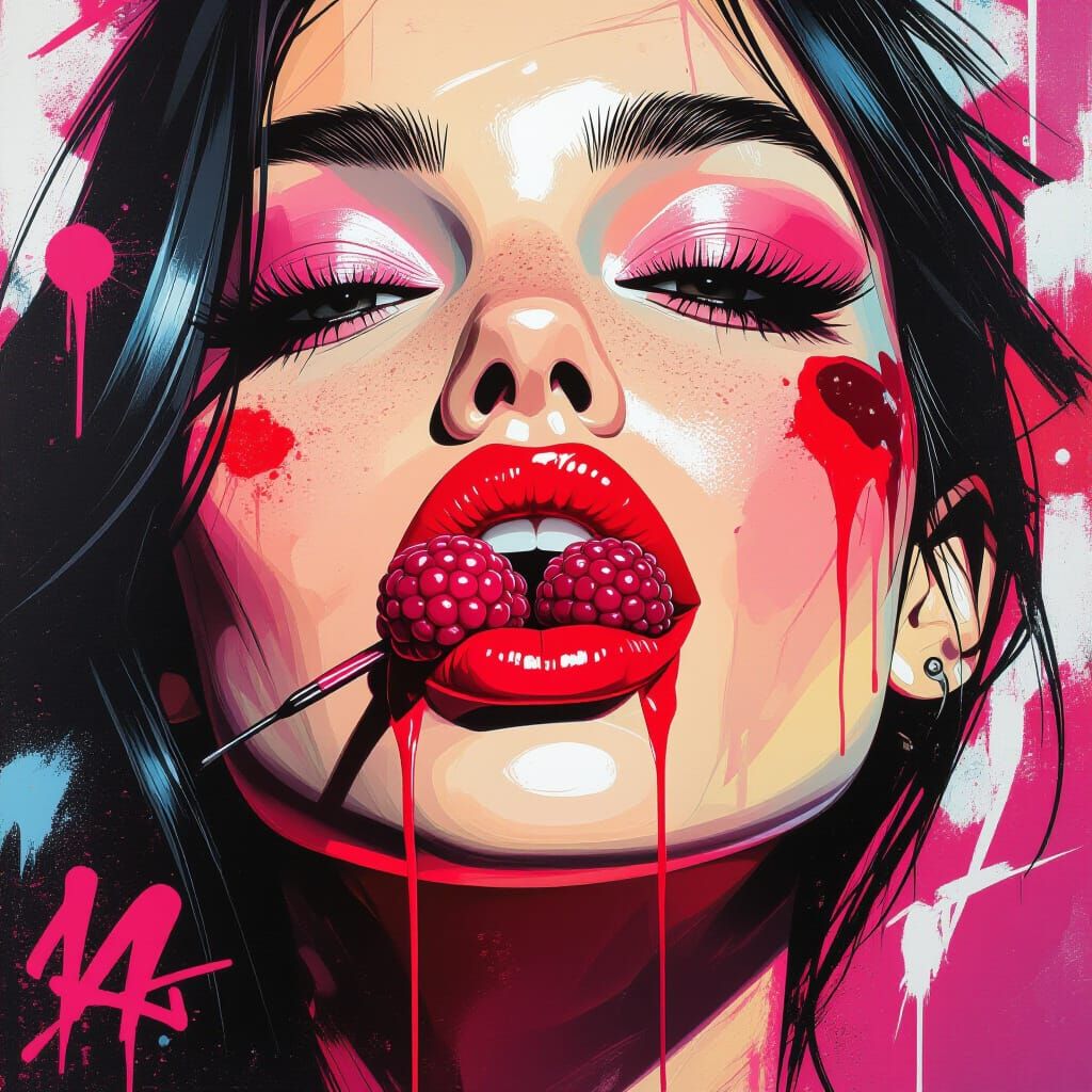 Raspberry Lips in Polychromatic Street Art Style