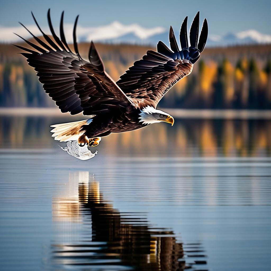 An eagle soaring over a lake in Canada