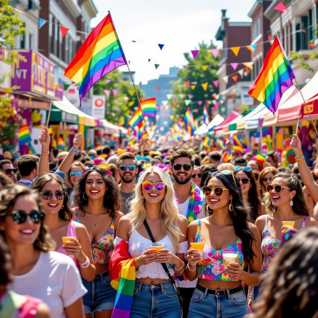 Colorful Pride Fest Crowd in Expressive Artistic Style