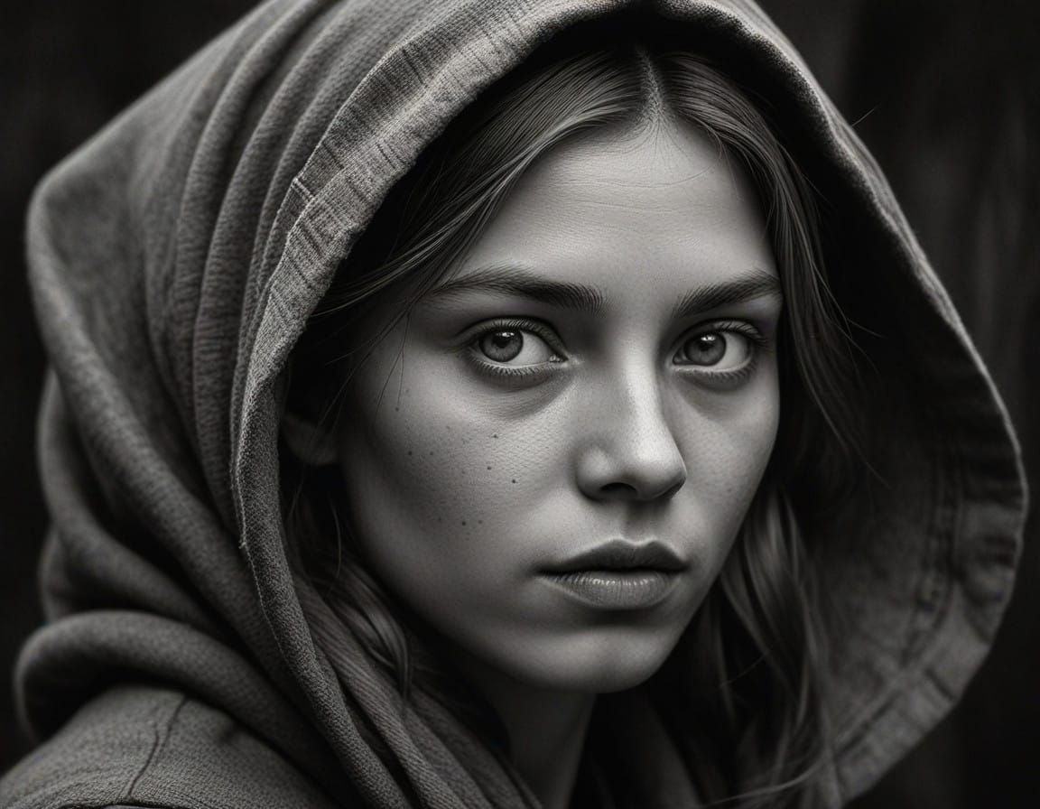 Triumphant Portrait in Charcoal Drawing Style