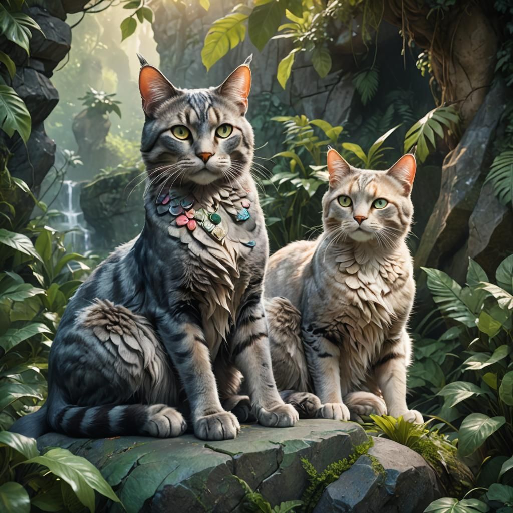 Fantasy Cat Women in Ethereal Stone Garden