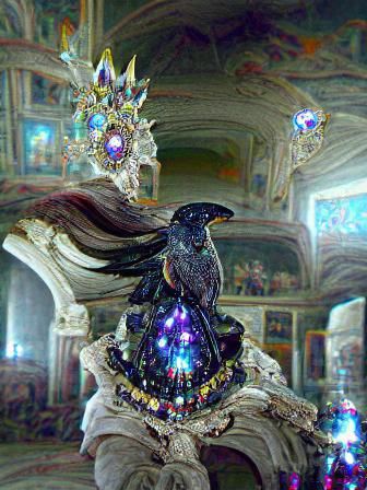 Raven Guarding Crown in Gothic Palace: Baroque Illustration