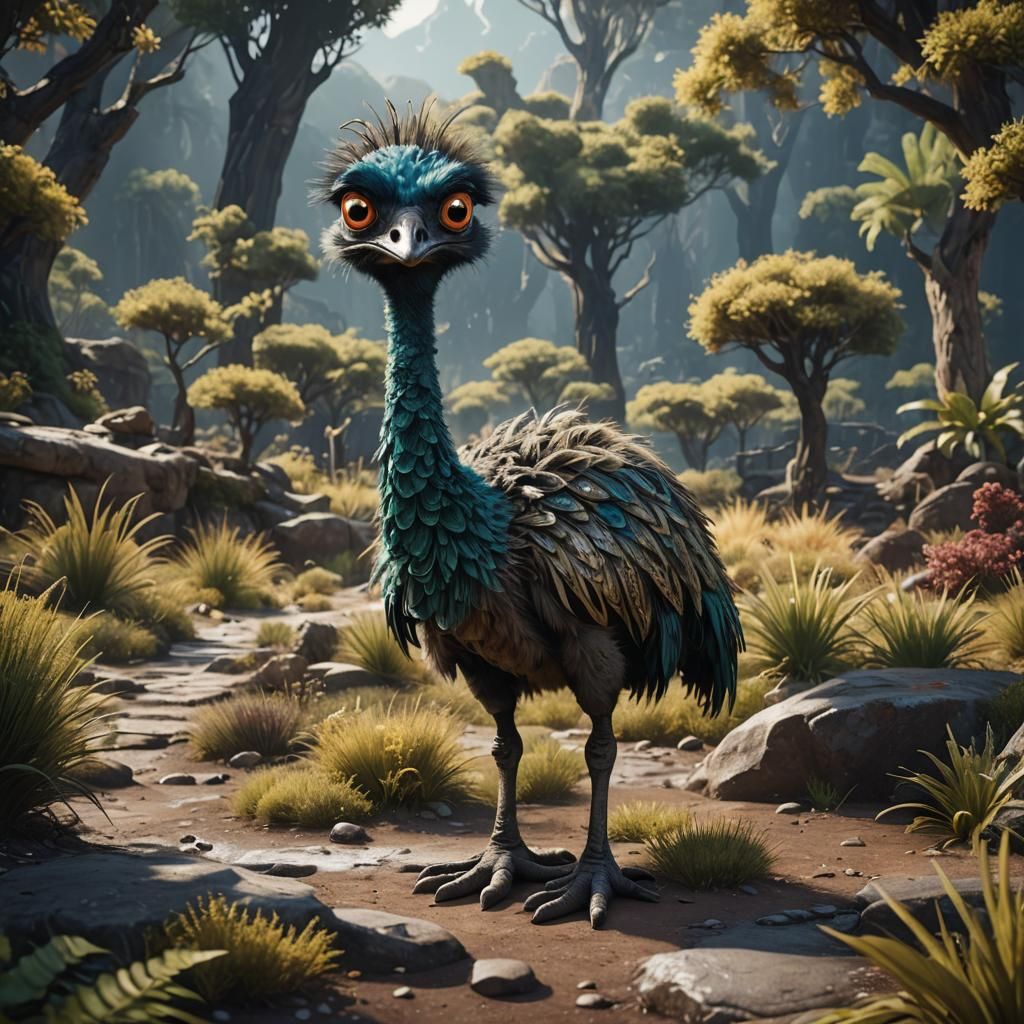 Fantastical Emu with Big Eyes, Detailed Digital Art