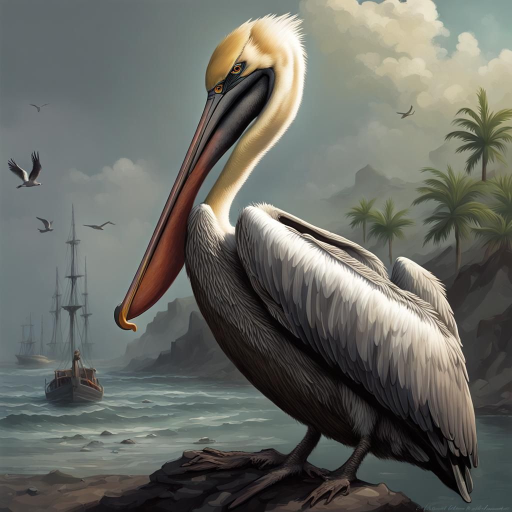 Pelican With Oversized Beak in Fantasy Art Style