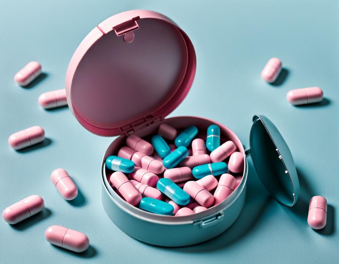 Pink Pills in Blue Pill Box