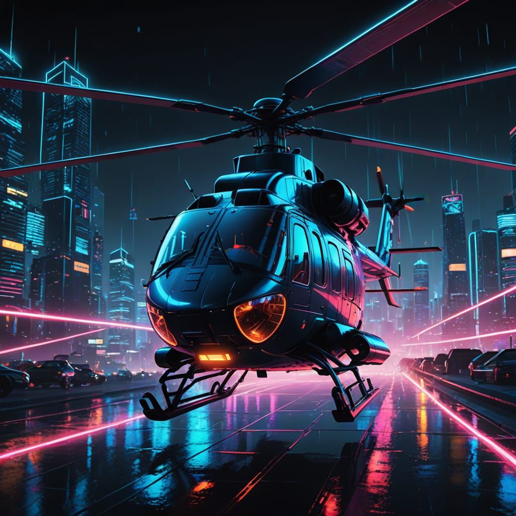Neon Helicopter Concept Art in Digital Painting Style